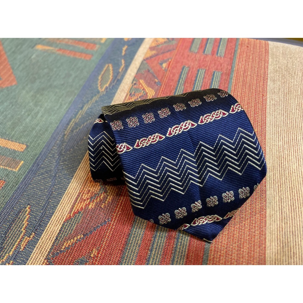 Patrick Francis Ireland Blue Silk Necktie Woven Geometric Pattern Men's